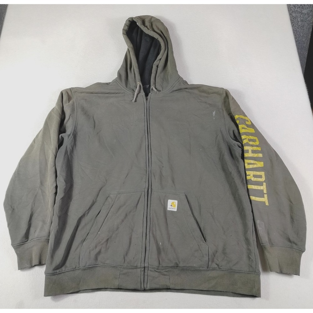 Carhartt Hoodie Sweatshirt Mens XL Green Peat Rain Defender Distressed Loose Fit